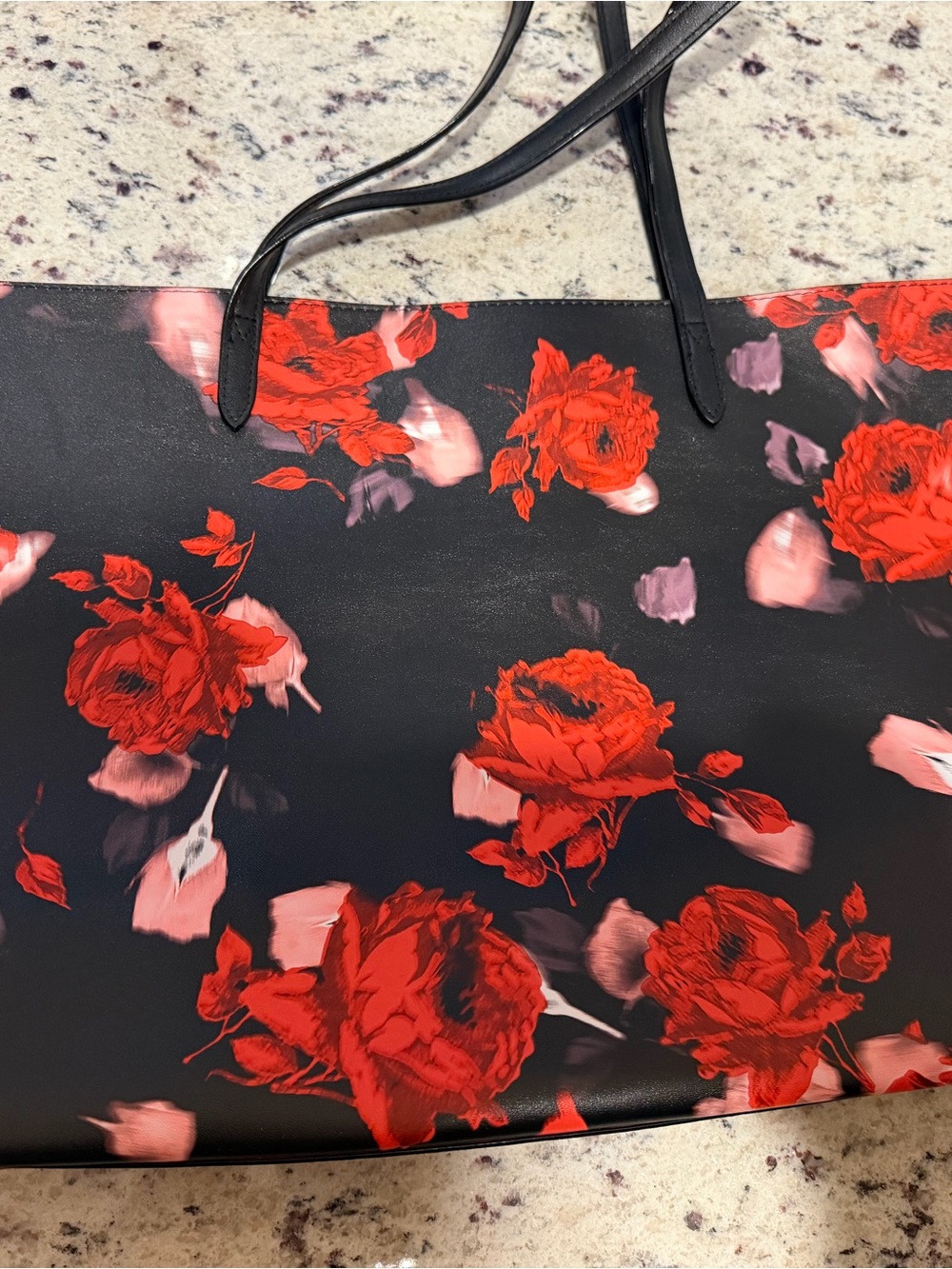 Victoria's Secret Black Tote with Red Rose Pattern and Gold Logo - Picture 3 of 5